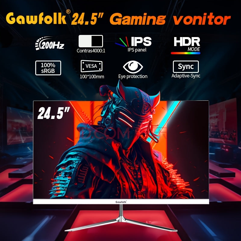 Gawfolk 24.5" Curved Gaming Monitor - 200Hz Full HD 1080P, Frameless IPS Display with Freesync, VA Panel, Dual HDTV & VESA 75x75 Connection, for PC & HDTV
