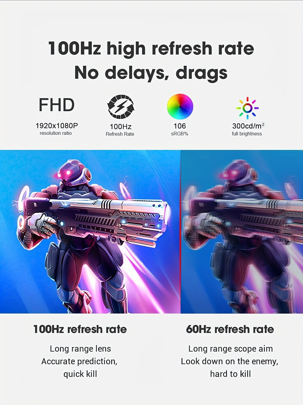 24 Inch Full HD 100Hz IPS Gaming Monitor - Enjoy Seamless Gameplay with FreeSync, HDR, and Low Blue Light - VESA Mountable with Type-C Ports and GamePlus Technology