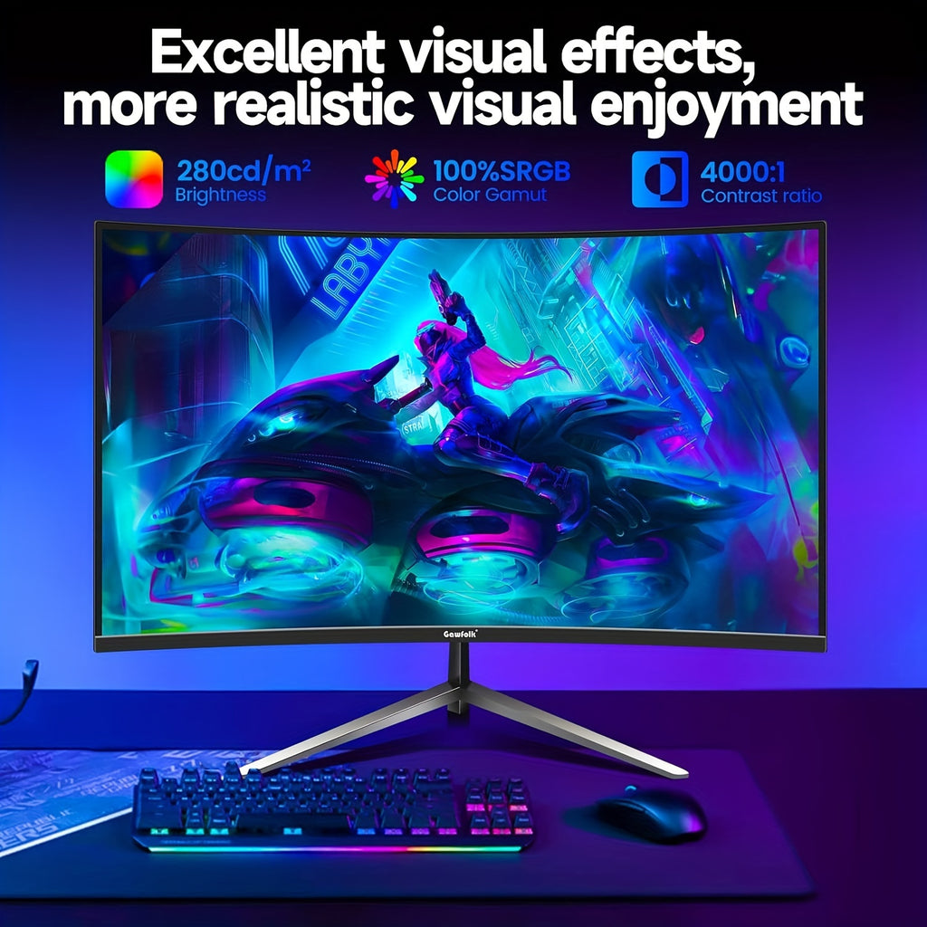 Gawfolk 32-inch 180/240Hz Gaming Monitor, Full HD 1K/2K 1920*1080/2560*1440 Resolution Frameless 1800R Curved Computer Screen with FreeSync And EyeCare Technology, Speakerless VESA Support