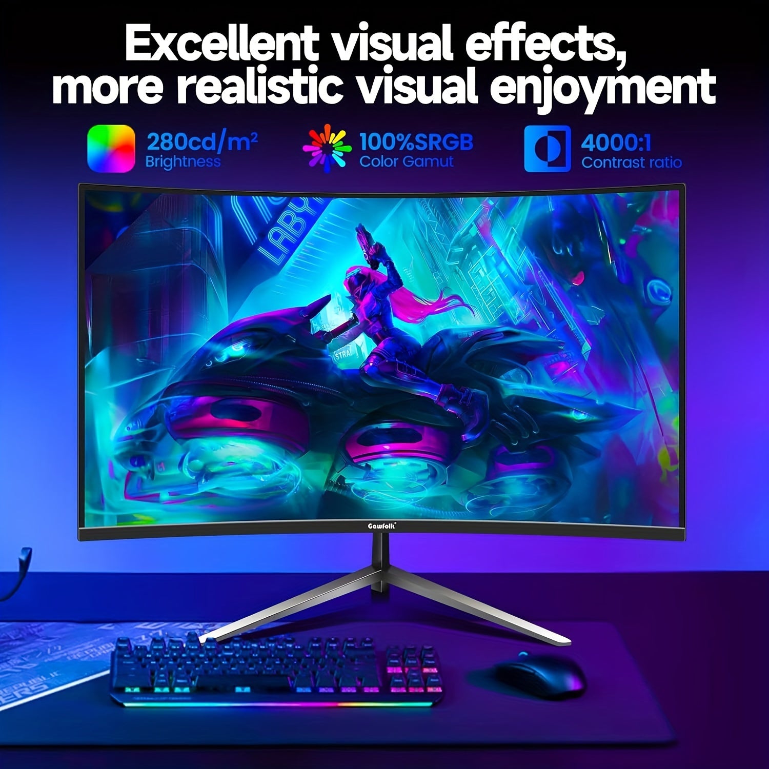 Gawfolk 32-inch 180/240Hz Gaming Monitor, Full HD 1K/2K 1920*1080/2560*1440 Resolution Frameless 1800R Curved Computer Screen with FreeSync And EyeCare Technology, Speakerless VESA Support