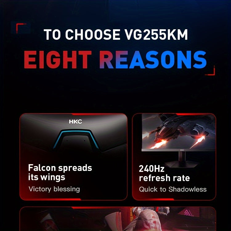 HKC VG255KM 24.5" Gaming Monitor - 240Hz, 1MS Response, High Color Gamut, HD Desktop Display with Tilt Adjustment