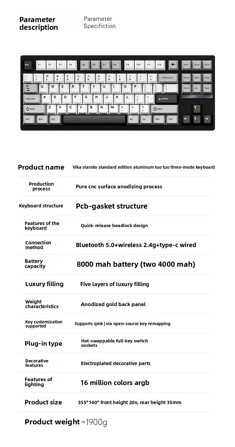 Weikav Stars80 Mechanical Keyboards Kits QMK/VIA Tri-mode Aluminum Wireless Bluetooth Gaming Keyboard Customized E-sports Gifts