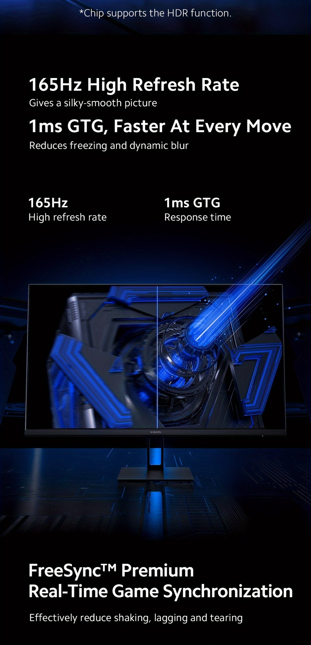 [Gaming Monitor] Xiaomi 27-inch Gaming Monitor | 165Hz 1ms GTG 1920*1080 Fast IPS HDR10 FreeSync Premium E<2 Professional Calibration 99% sRGB 178° Wide Angle Tilt Adjustment TUV Low Blue Light