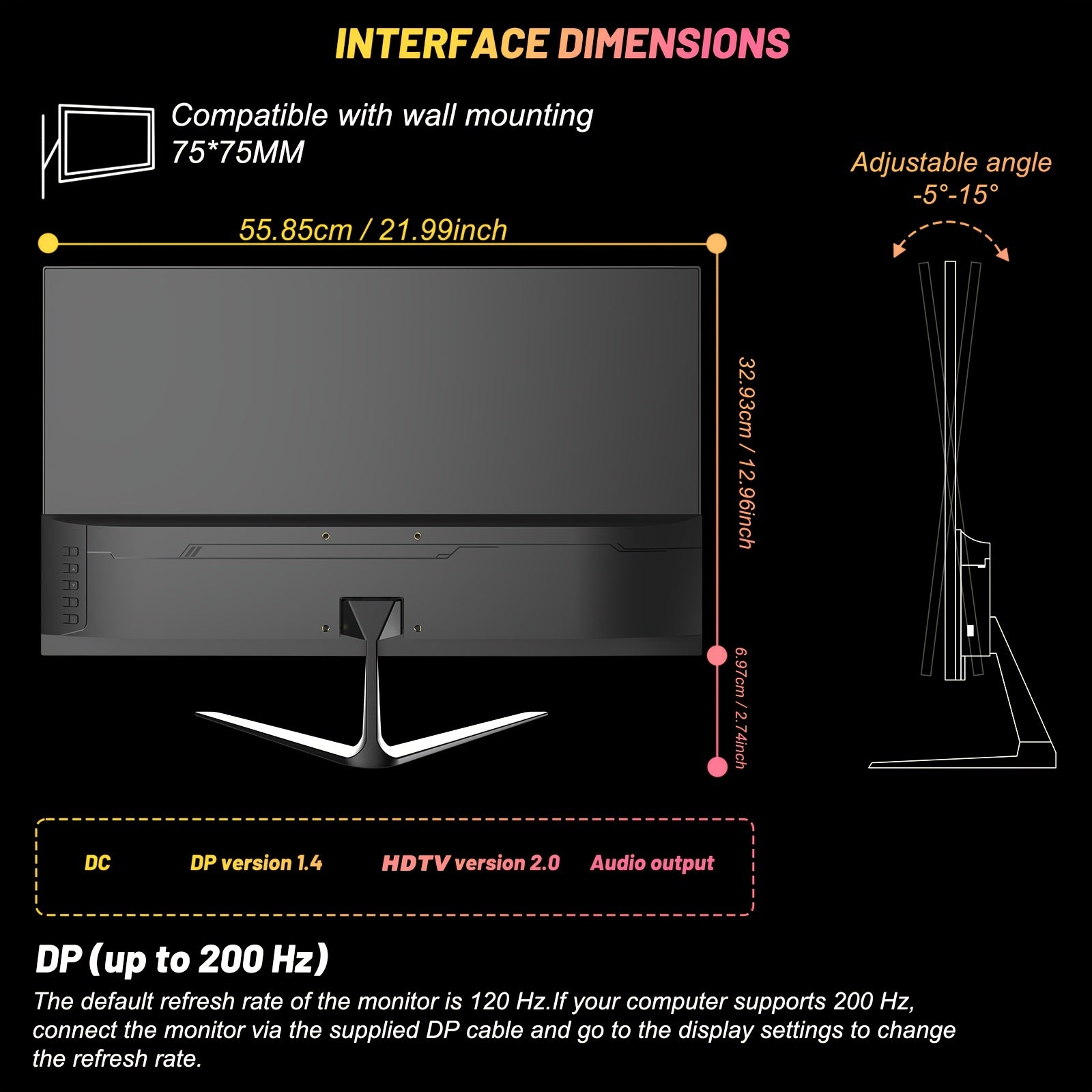 LXZ 24.5" Gaming Monitor - 200Hz FHD 1080P, Frameless Design with Built-in Speaker, Wall Mount Compatible - Perfect Christmas or Birthday Gift for Gamers, Gaming Room Decor, Boys Girls, Computer Monitor