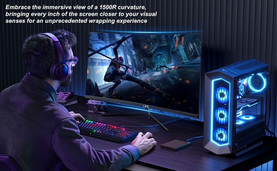 LXZ 32 Inch Curved Gaming Monitor 180Hz, 2K QHD(2560×1440P), 1500R PC Monitor, Frameless, Computer Display With FreeSync Technology, Wall Mountable, Gift For Boys Girls, Christmas Gift, Birthday Gift