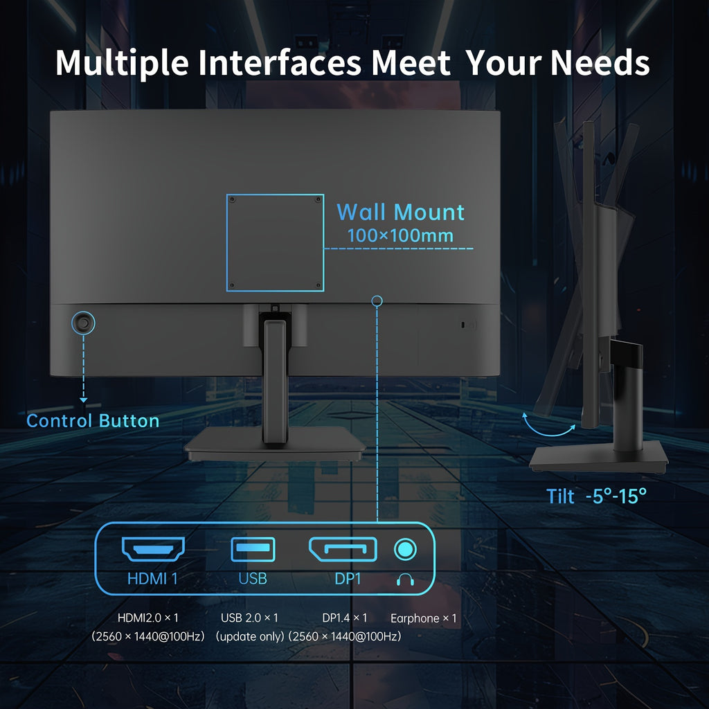 24" QHD 2K 100Hz IPS Gaming Monitor - 1300:1 Contrast, 122% SRGB, Anti-Blue Light, FreeSync & GSync, HDMI2.0/DP/Earphone - H24T27 for Gaming and Office Working